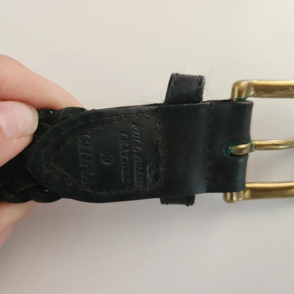 Mens‎ Black Braided Leather Belt Size 40 Full Grain Brass Buckle Woven Dress